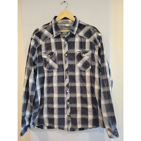 BKE Vintage Men’s 2XL Plaid Athletic Fit Pearl Snap Distressed Rock Western - Picture 2 of 7